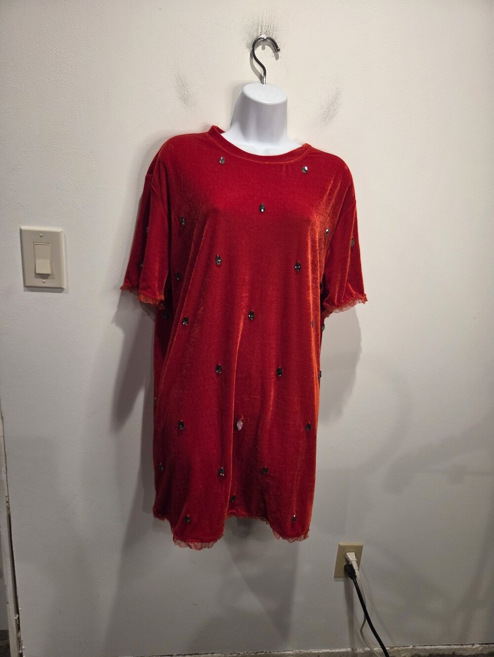 Dolls kill Size S Red Velvety Mini Dress W/ Rhinestones Small Flaw